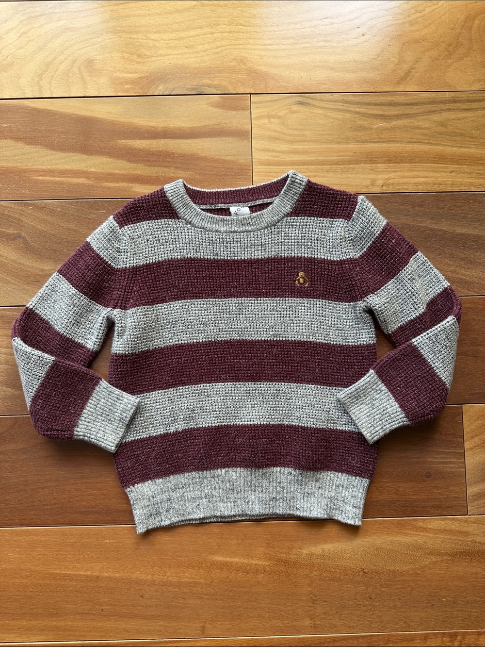 GAP Maroon and Gray Striped Crewneck Sweater 3T